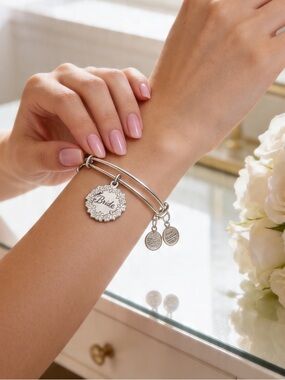 Bride Silver Tone Charm Bangle Bracelet by Alex + Ani
